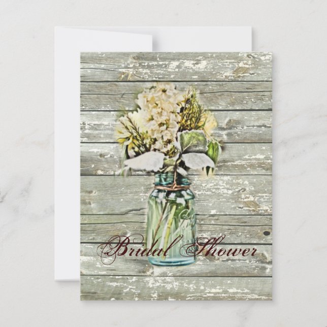 rustic country floral mason jar bridal shower invitation (Front)