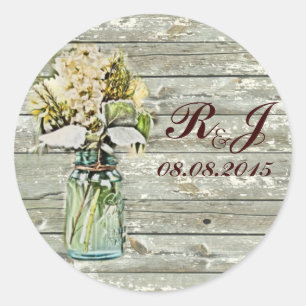 rustic country floral mason jar wedding thank you classic round sticker