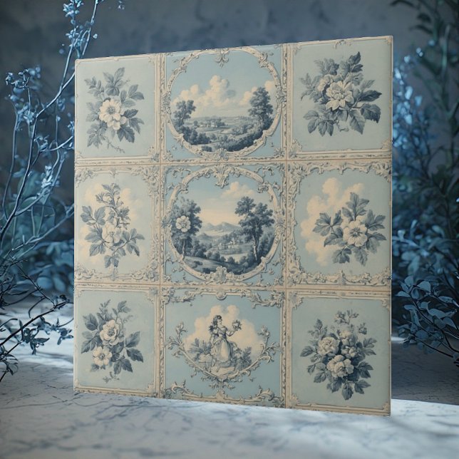 Rustic Country Floral Motif Distressed Mute Tones Tile (Rustic Country Floral Motif Distressed Mute Tones Ceramic Tile)