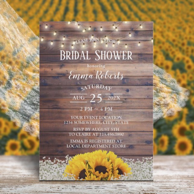 Rustic Country Floral String Lights Bridal Shower Invitation (Creator Uploaded)