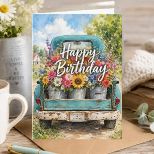 Rustic Country Floral Summer Happy Birthday Card