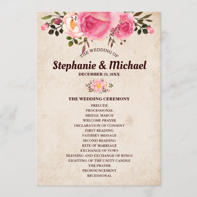 Rustic Country Floral Wedding Program Fan Front Programme (Front)