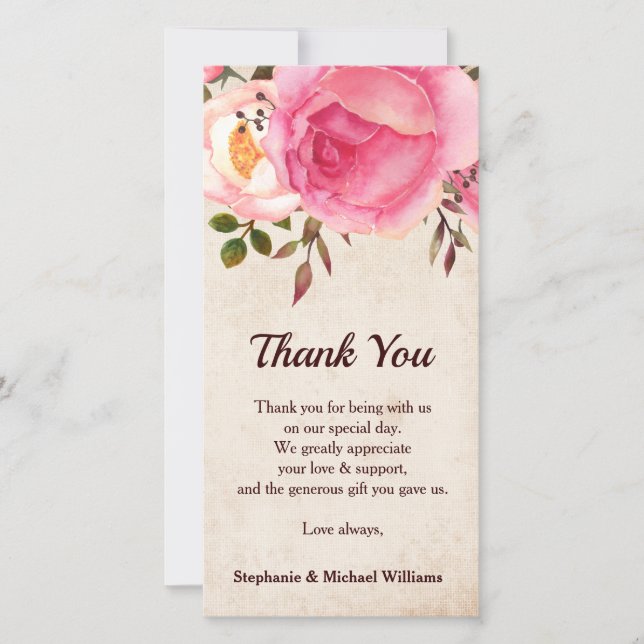 Rustic Country Floral Wedding Thank you card (Front)