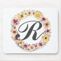 Rustic Country Floral Wreath Watercolor Monogram
