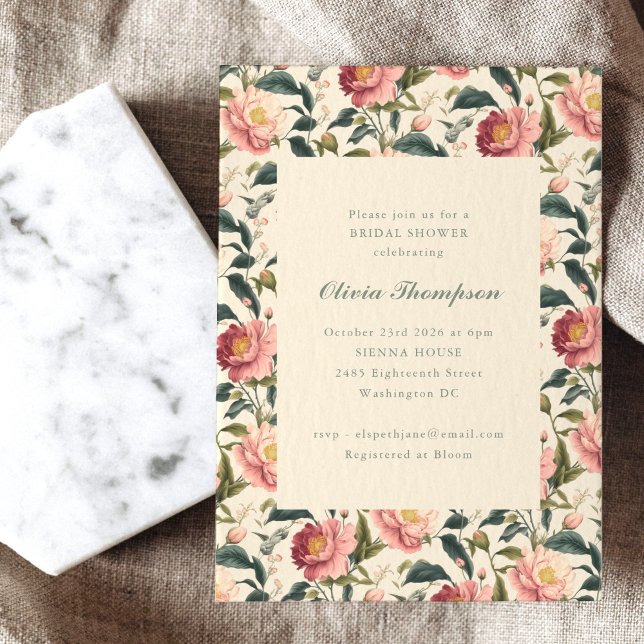 Rustic Country Flower Pink Classic Bridal Shower Invitation (Creator Uploaded)