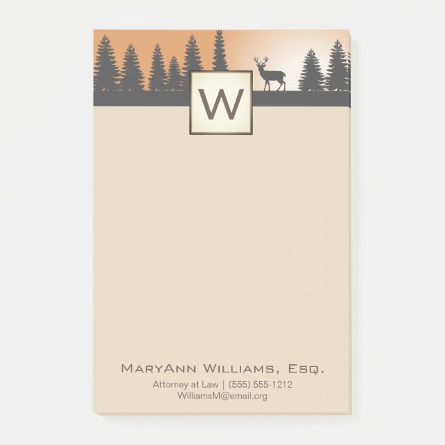 Rustic Country Forest with Name & Monogram Post-it Notes (Front)