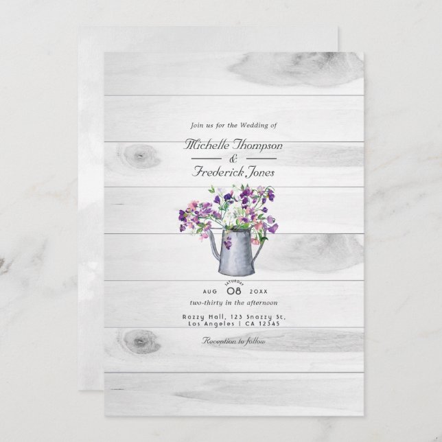 Rustic Country Garden Floral QR Code RSVP Wedding  Invitation (Front/Back)