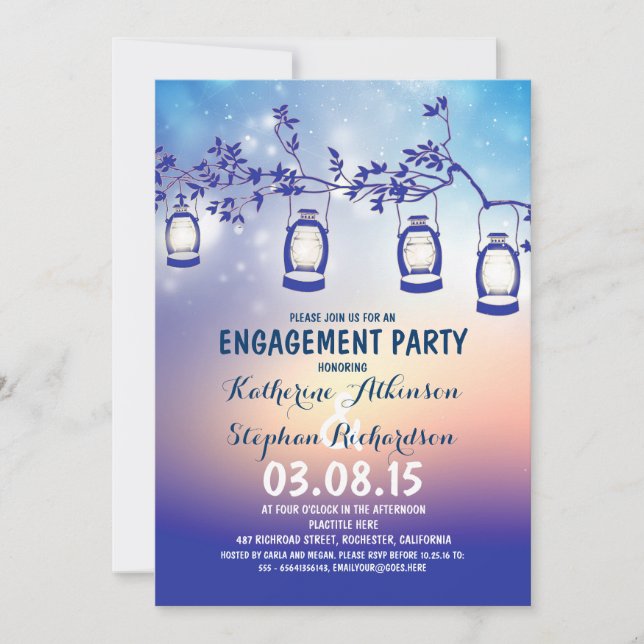 rustic country garden lights engagement party invitation (Front)