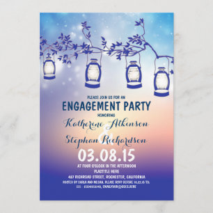 rustic country garden lights engagement party invitation