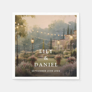 Rustic Country Garden String Lights Photo Wedding Napkin