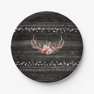 Rustic Country Glam Flowers & Antlers Boho Chic Paper Plate