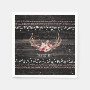 Rustic Country Glam Flowers & Antlers Chic Boho Napkin