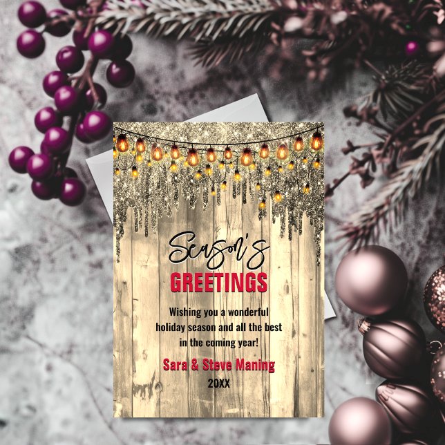 Rustic Country gold glitter Christmas greeting  Holiday Card (Creator Uploaded)