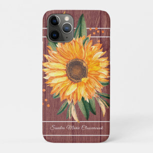 Rustic Country Golden Sunflower Brown Wood  Case-Mate iPhone Case