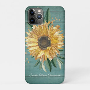 Rustic Country Golden Sunflower Green Wood Case-Mate iPhone Case