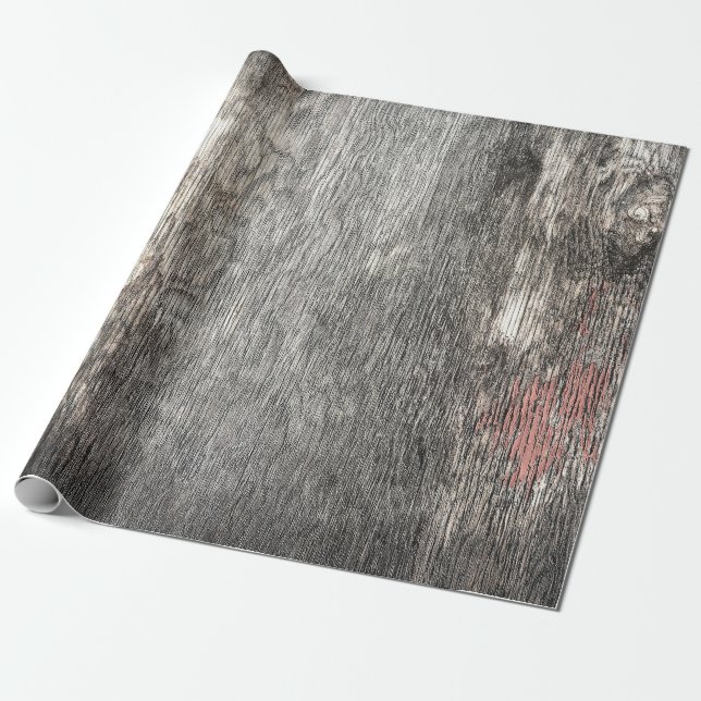 Rustic Country Grey Beige Texture Wood Grain Wrapping Paper (Unrolled)