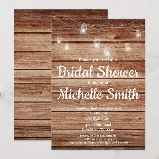 Rustic Country Hanging Lights Wood Bridal Shower Invitation (Front/Back)
