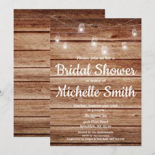 Rustic Country Hanging Lights Wood Bridal Shower Invitation