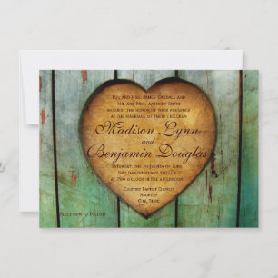Rustic Country Heart Barn Wood Wedding Invitations