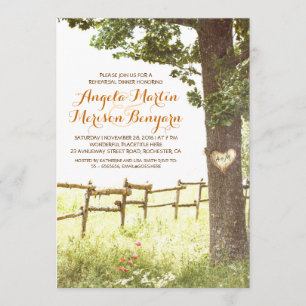 rustic country heart tree rehearsal dinner invitation