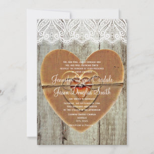 Rustic Country Hearts Barn Wood Wedding Invitation