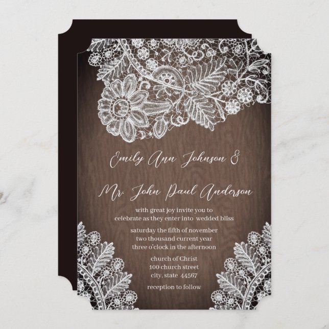 Rustic Country Heirloom Lace Wedding Invitations (Front/Back)