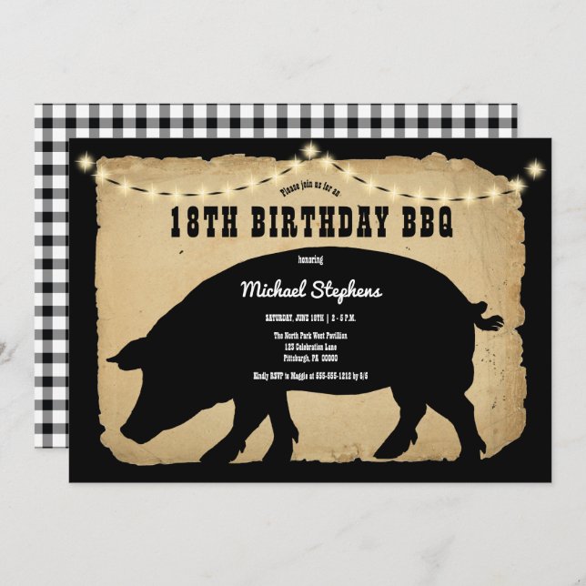 Rustic Country Hog 18th Birthday Barbeque - BBQ  Invitation (Front/Back)