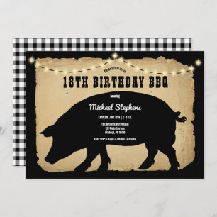 Rustic Country Hog 18th Birthday Barbeque - BBQ Invitation