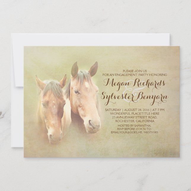 rustic country horse couple engagement party invitation (Front)