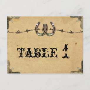 Rustic Country Horseshoe Barbed Table Number Postcard