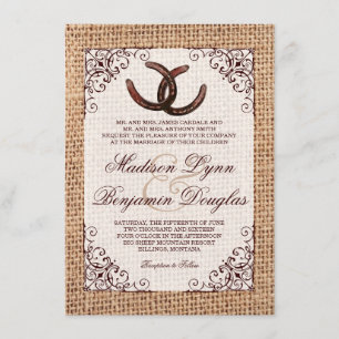 Rustic Country Horseshoe Burlap Wedding Invitation