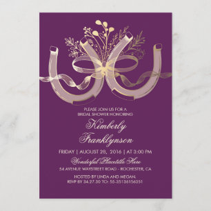 Rustic Country Horseshoe Gold Purple Bridal Shower Invitation