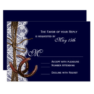 Rustic Country Horseshoe Navy Wedding RSVP Cards