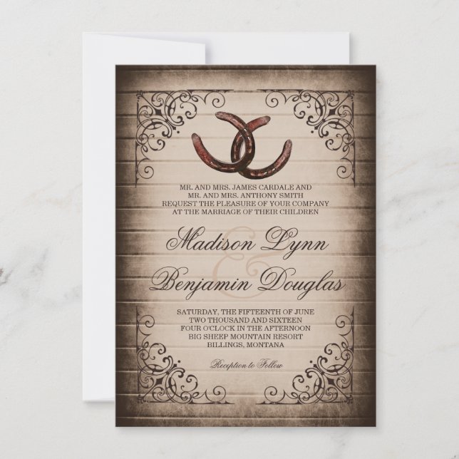 Rustic Country Horseshoe Wedding Invitations (Front)