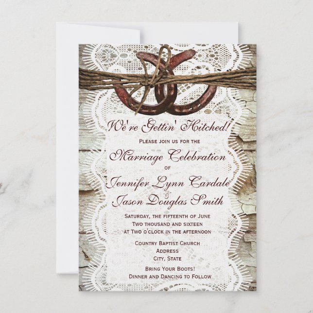 Rustic Country Horseshoe Wedding Invitations (Front)