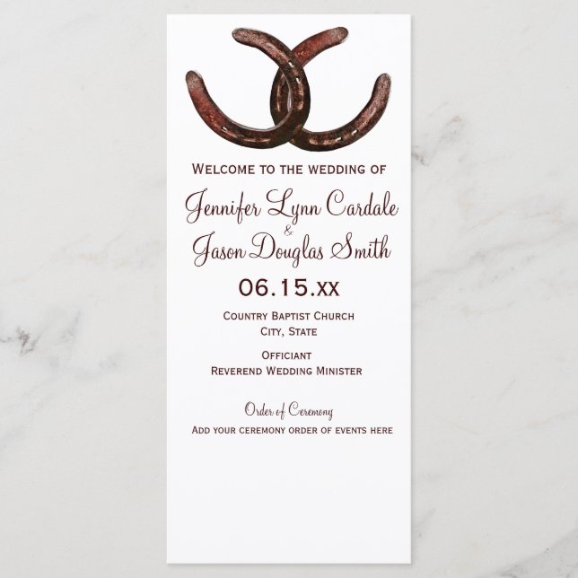 Rustic Country Horseshoe Wedding Programs Programme (Front)