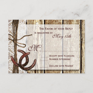 Rustic Country Horseshoe Wood Wedding RSVP Cards