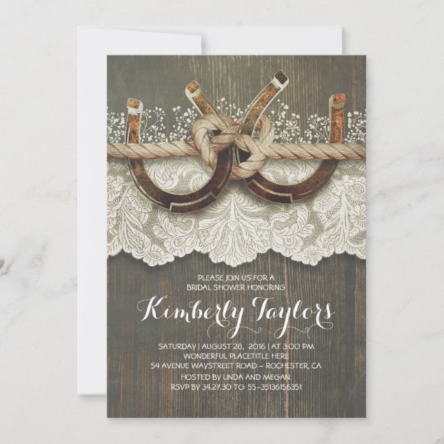 Rustic Country Horseshoes and Lace Bridal Shower Invitation (Front)