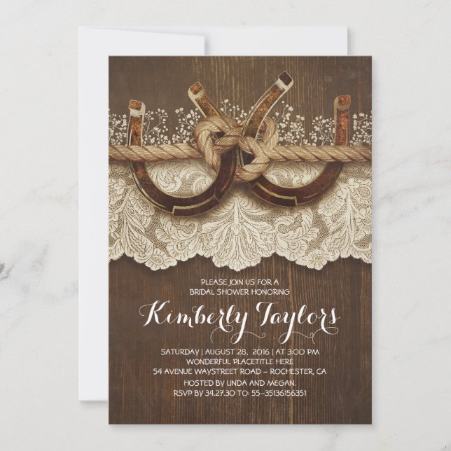 Rustic Country Horseshoes and Lace Bridal Shower Invitation (Front)