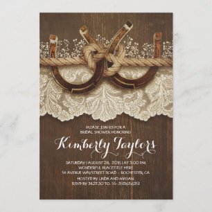 Rustic Country Horseshoes and Lace Bridal Shower Invitation