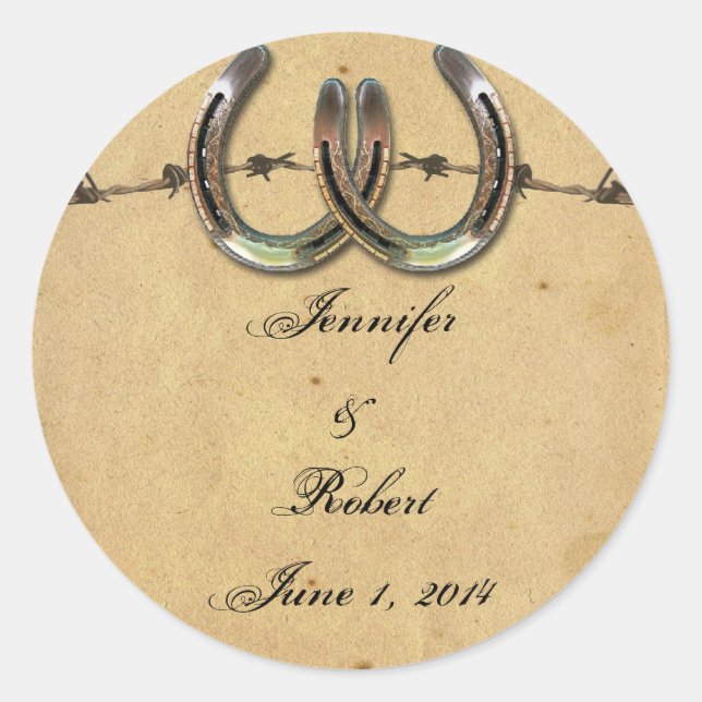Rustic Country Horseshoes Barbed Envelope Seal (Front)