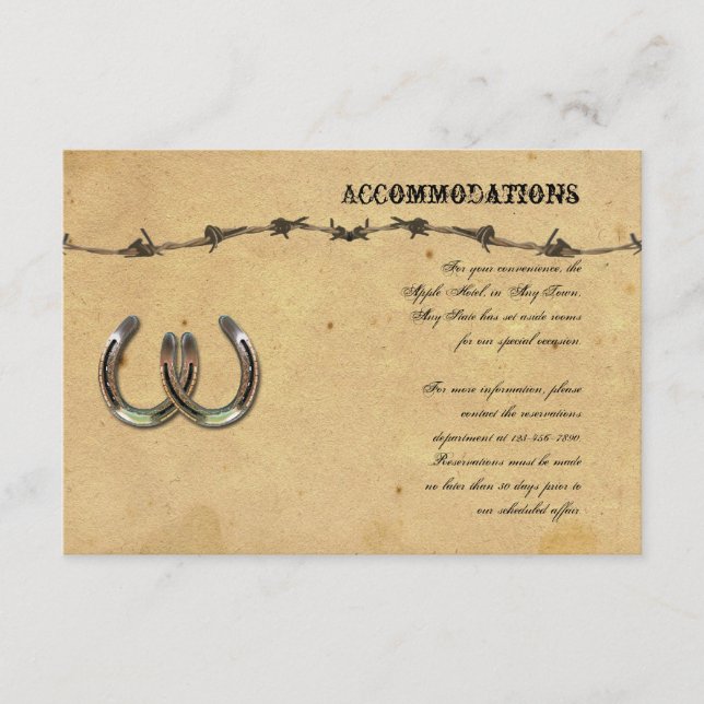 Rustic Country Horseshoes Barbed Wire Wedding Enclosure Card (Front)