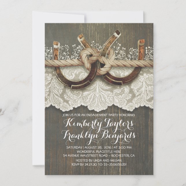 Rustic Country Horseshoes Couple Engagement Party Invitation (Front)