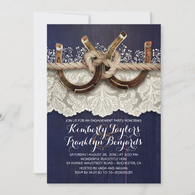 Rustic Country Horseshoes Couple Engagement Party Invitation (Front)