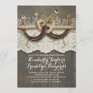 Rustic Country Horseshoes Couple Rehearsal Dinner Invitation