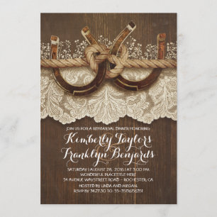 Rustic Country Horseshoes Couple Rehearsal Dinner Invitation