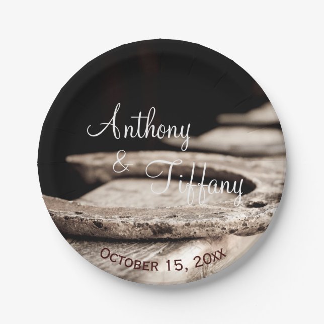 Rustic Country Horseshoes Cowboy Wedding Cake Pape Paper Plate (Front)