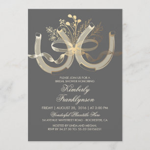 Rustic Country Horseshoes Gold Grey Bridal Shower Invitation