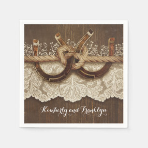 Rustic Country Horseshoes Lace Wood Wedding Napkin