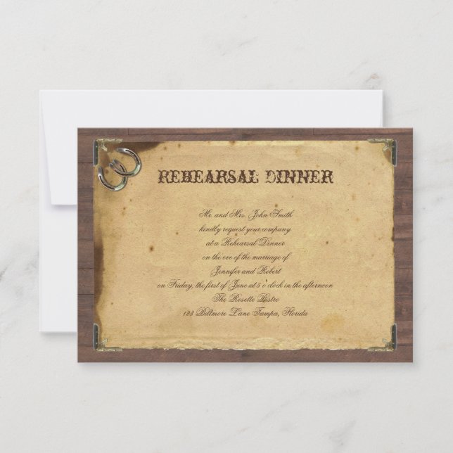 Rustic Country Horseshoes Wedding Rehearsal Invitation (Front)